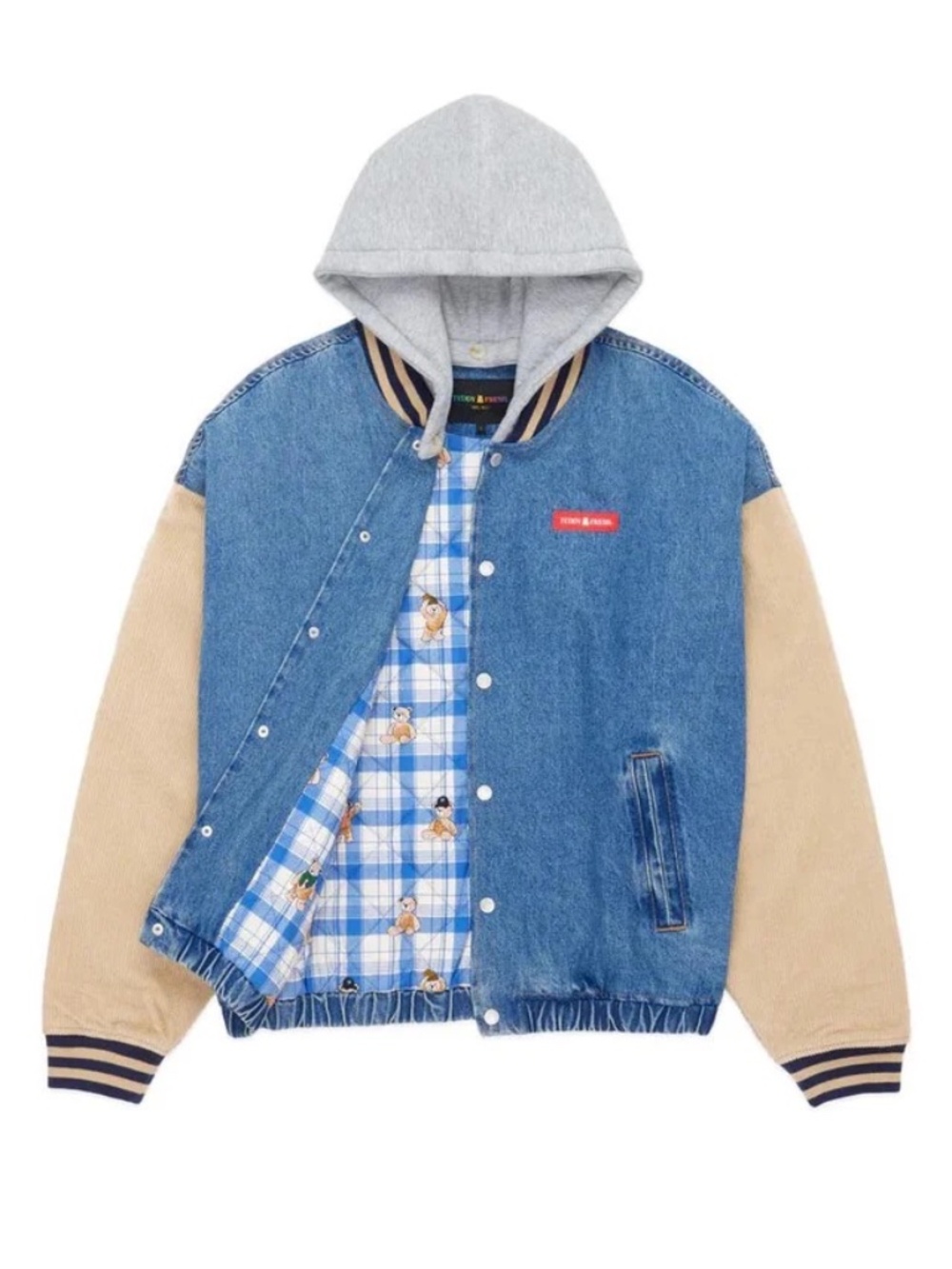 NWOT Teddy Fresh Vintage Inspired Denim Corduroy Varsity Bomber Jacket